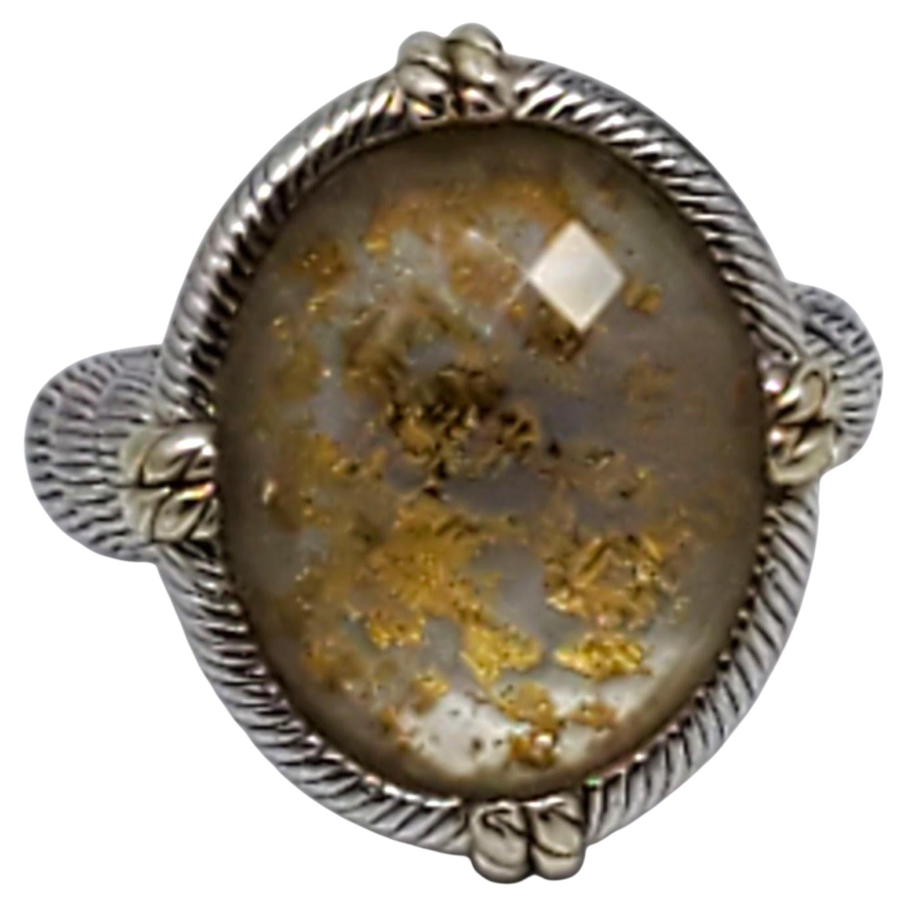 Judith Ripka Anello di quarzo ovale in argento sterling con tonalità oro misura 6 #23458