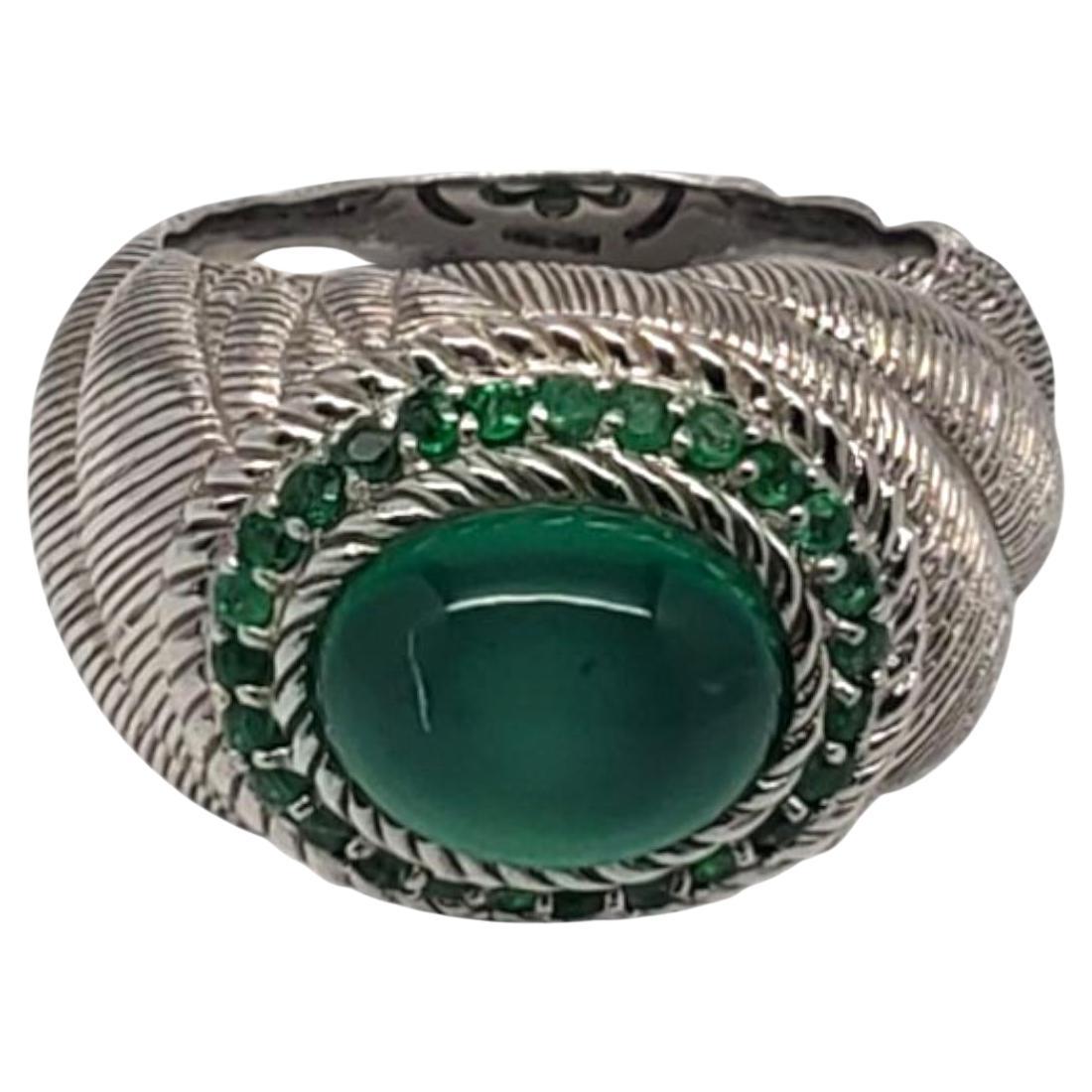 Judith Ripka Sterling Silver Green Oval Cabochon Ring Size 7 #21001 For Sale