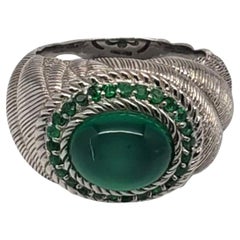 Judith Ripka Sterling Silver Green Oval Cabochon Ring Size 7 #21001