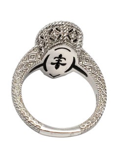 Judith Ripka Sterling Silver Green Stone Teardrop and CZ Ring Size 10 #22428