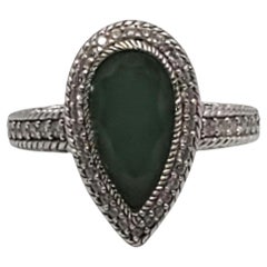 Judith Ripka Sterling Silver Green Stone Teardrop and CZ Ring Size 10 #22428
