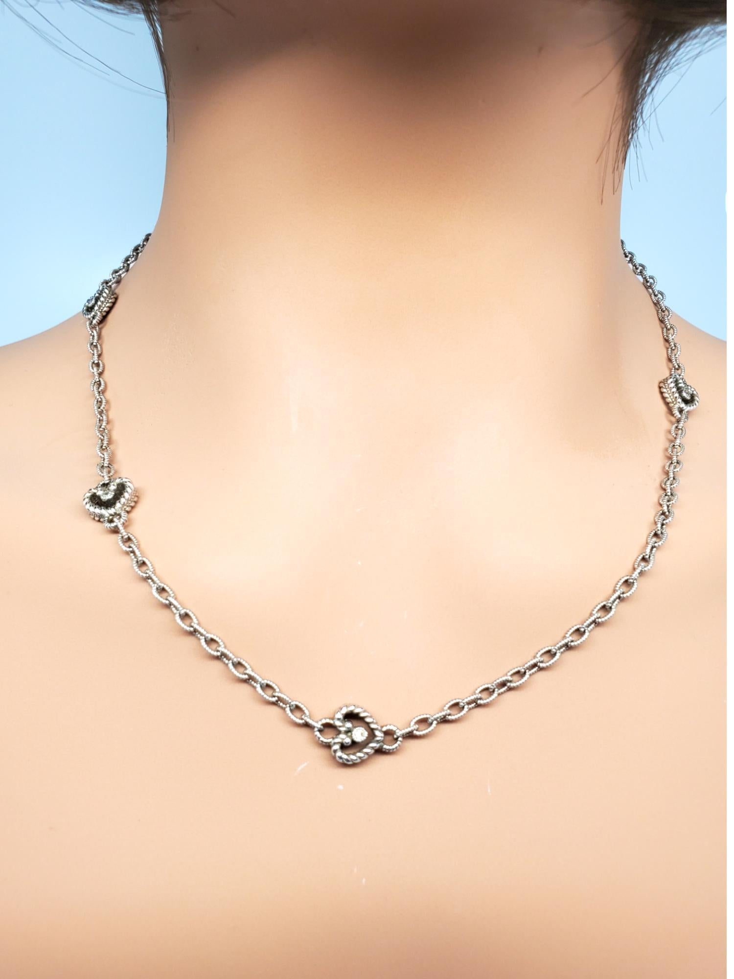 Judith Ripka Sterling Silver Heart CZ Chain Necklace #21358 3