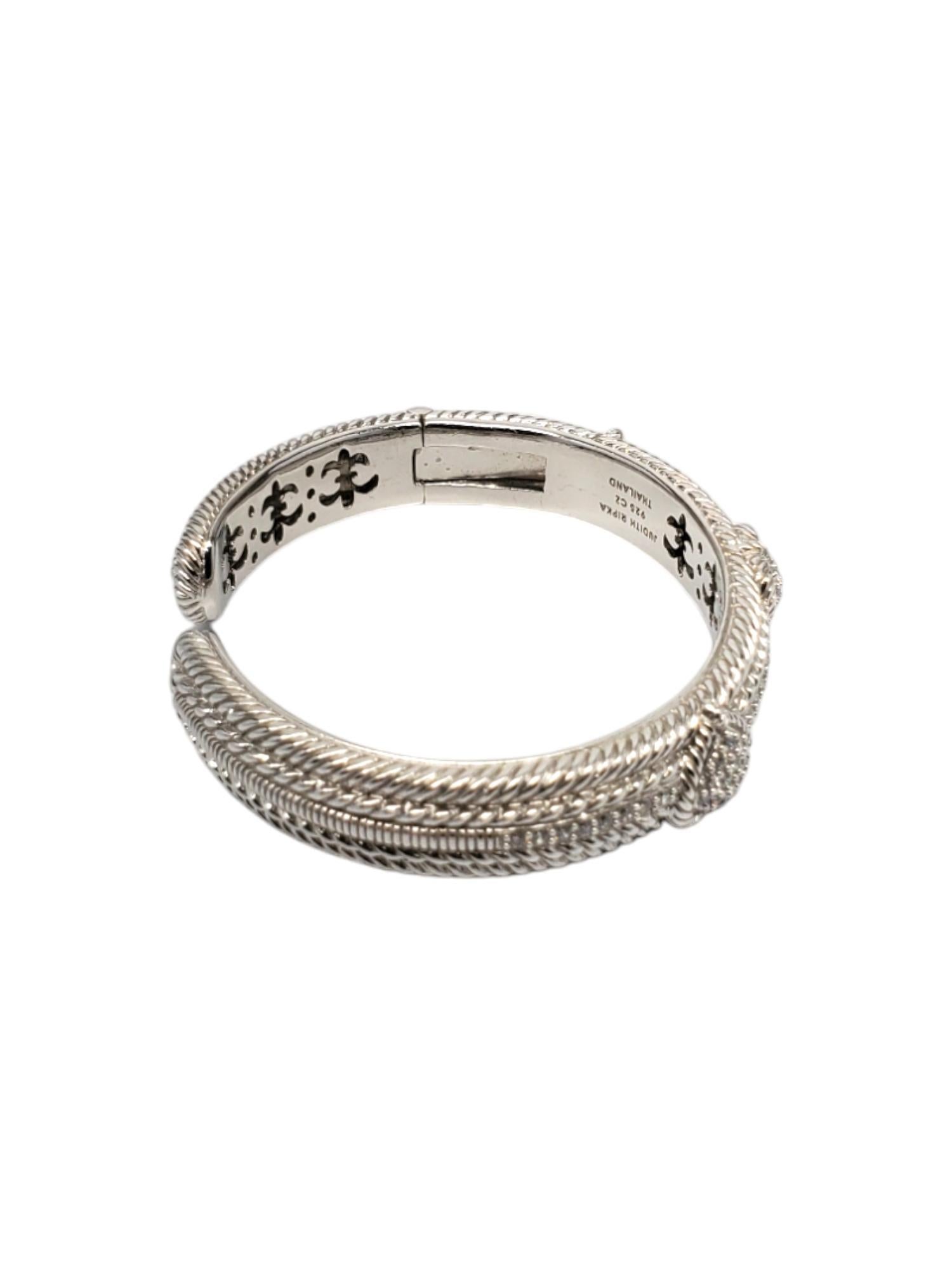 Women's Judith Ripka Sterling Silver Heart CZ Hinged Cuff Bracelet #18727 For Sale