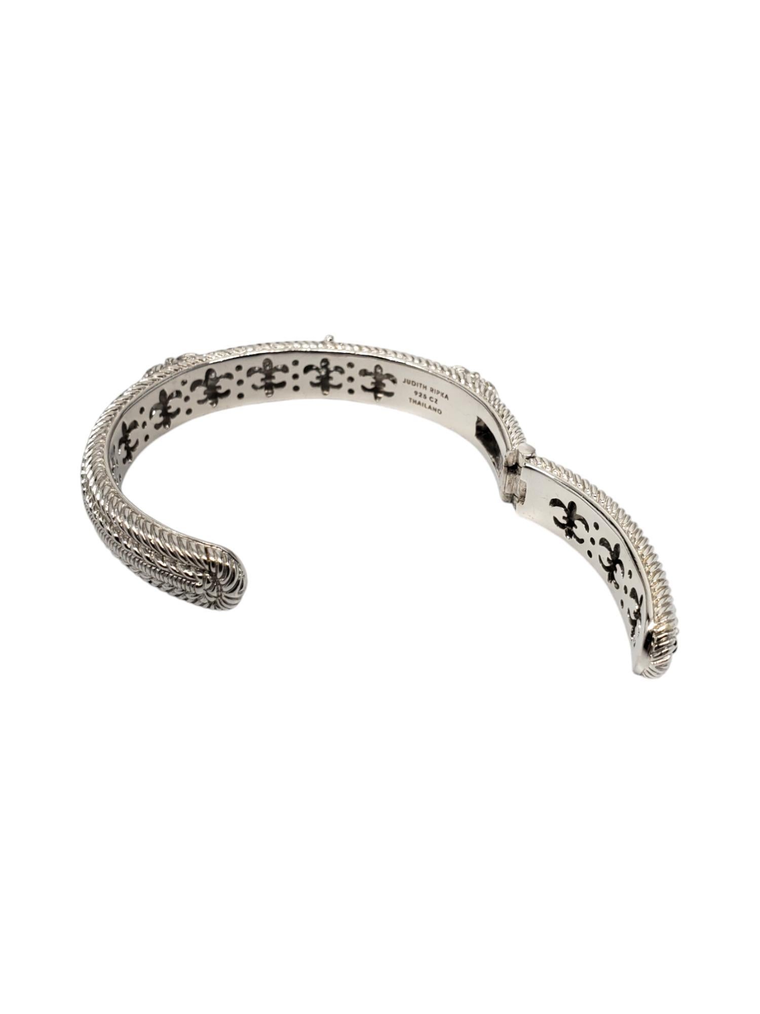 Judith Ripka Sterling Silver Heart CZ Hinged Cuff Bracelet #18727 For Sale 1