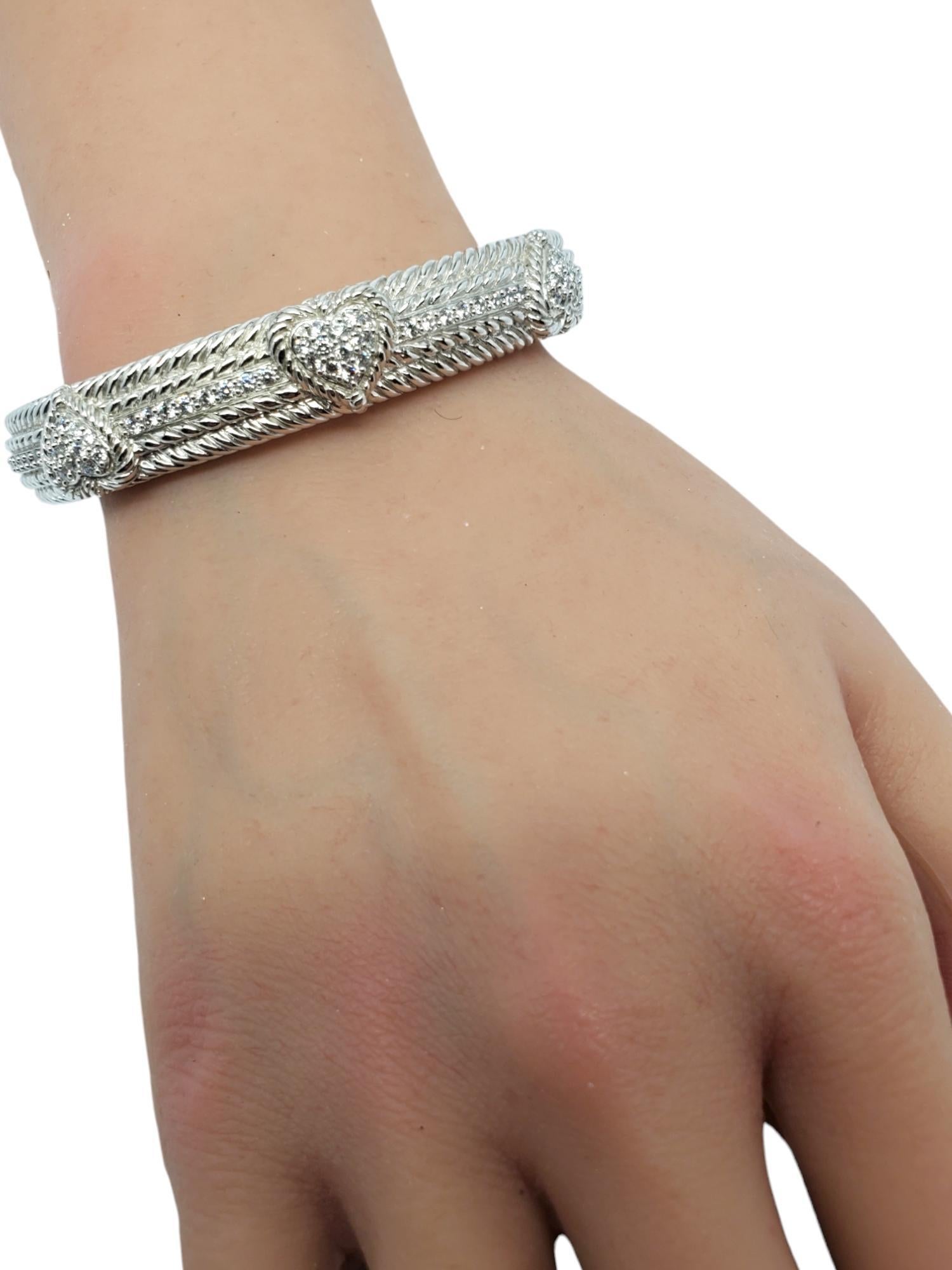 Judith Ripka Sterling Silver Heart CZ Hinged Cuff Bracelet #18727 For Sale 4