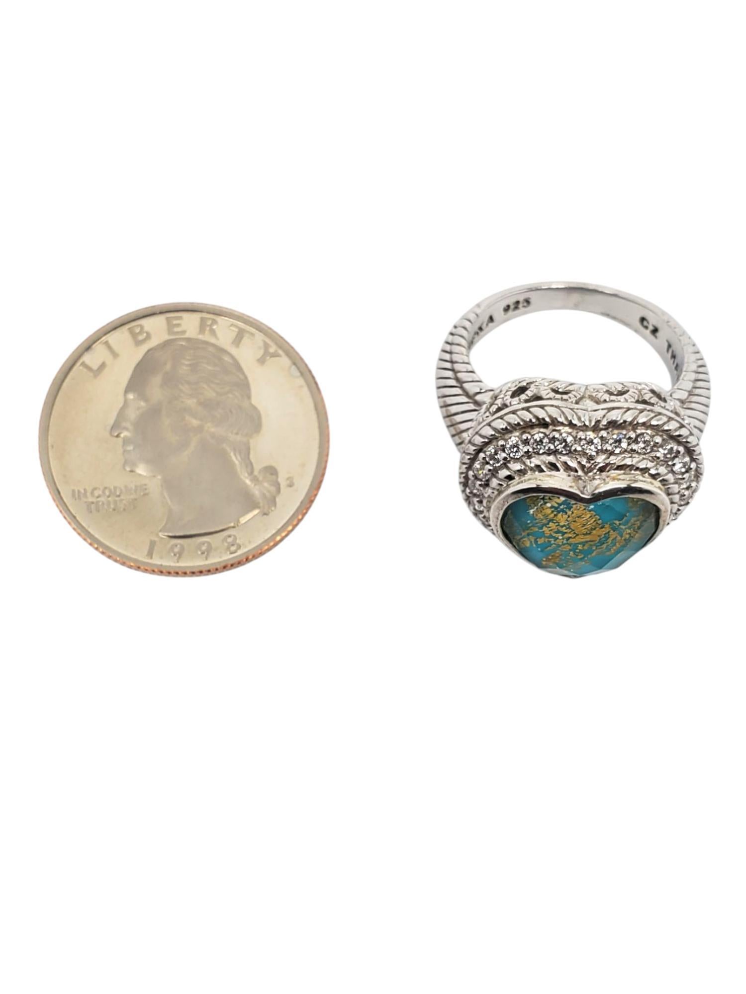 Judith Ripka - Anello con doppietta di turchese a forma di cuore in argento sterling - misura 7 #21158 in vendita 1