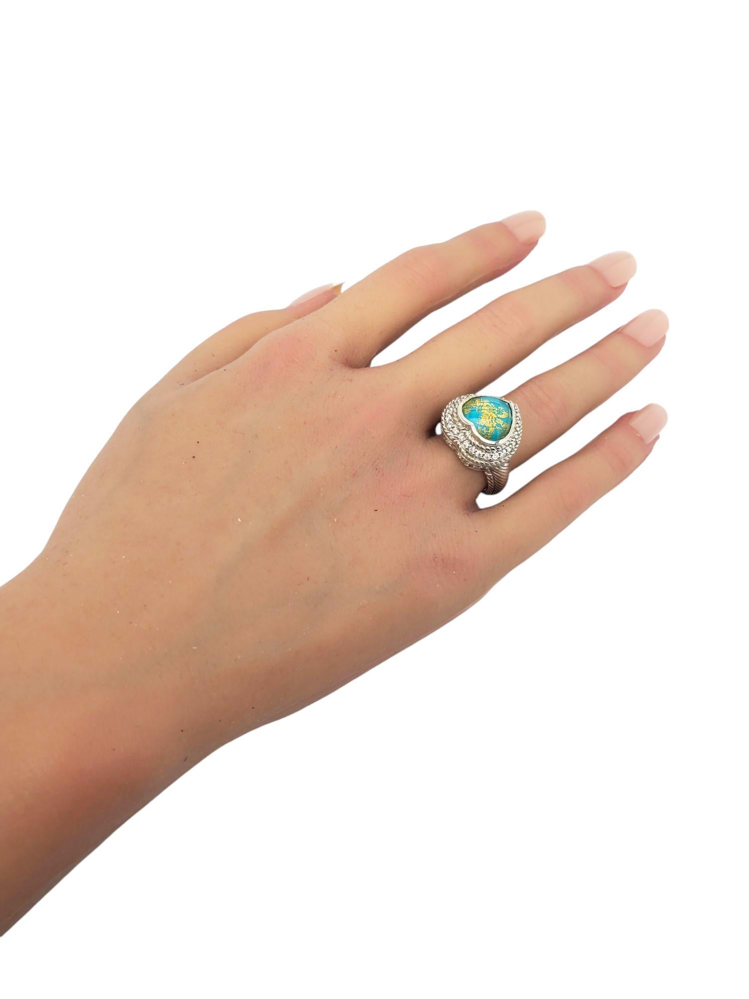 Judith Ripka - Anello con doppietta di turchese a forma di cuore in argento sterling - misura 7 #21158 in vendita 4