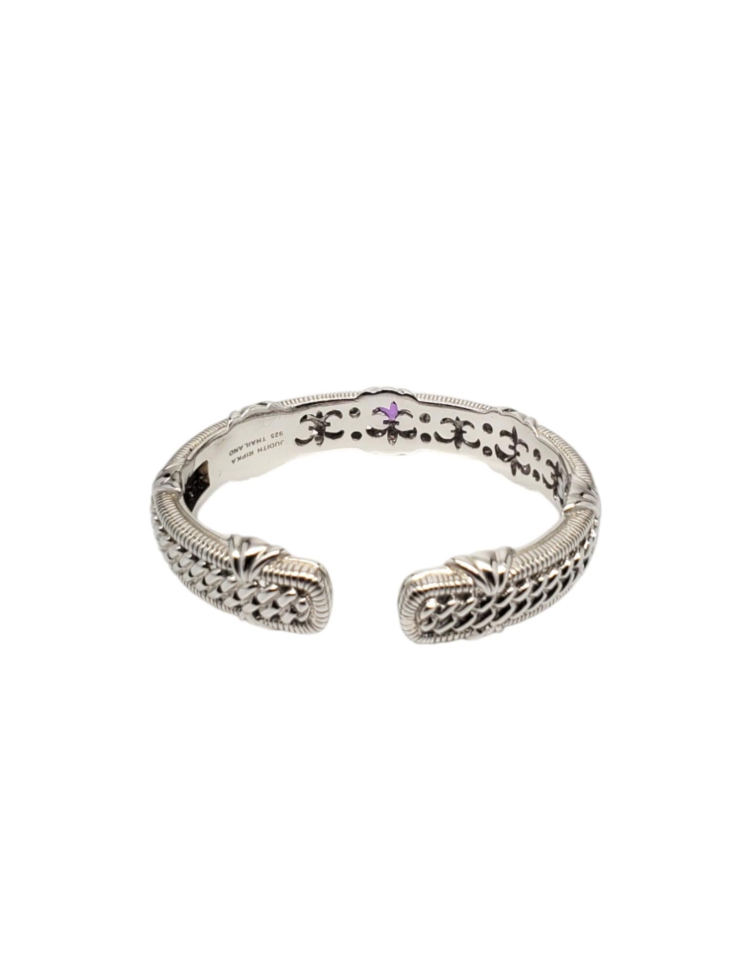 Square Cut Judith Ripka Sterling Silver Hinged Amethyst Bracelet # 18714 For Sale