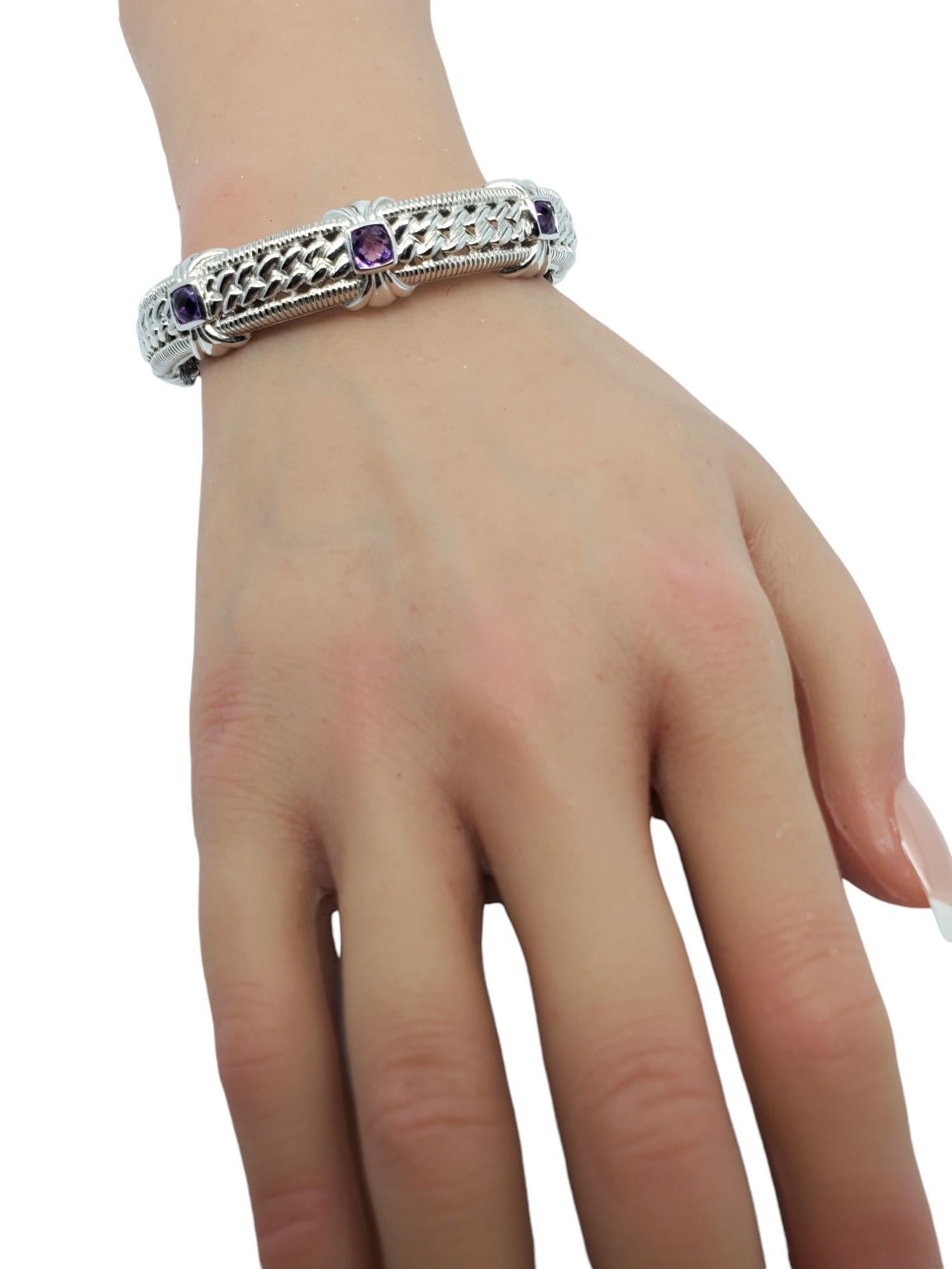 Judith Ripka Sterling Silver Hinged Amethyst Bracelet # 18714 For Sale 3