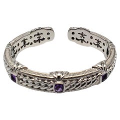 Judith Ripka Sterling Silver Hinged Amethyst Bracelet # 18714