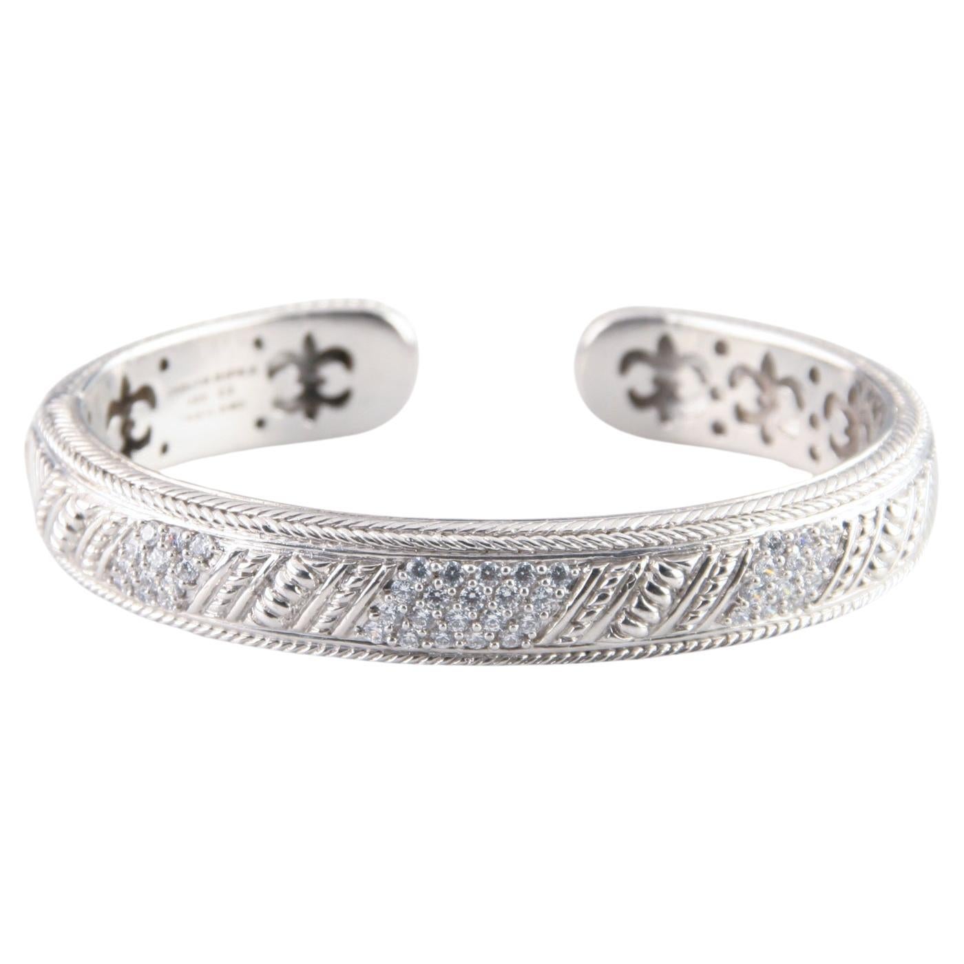 Judith Ripka Sterling Silver Hinged Cuff Bracelet with Cubic Zirconia, Size 7