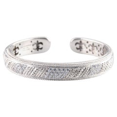 Judith Ripka Sterling Silver Hinged Cuff Bracelet with Cubic Zirconia, Size 7