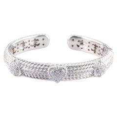 Judith Ripka Sterling Silver Hinged Cuff CZ Heart & Accent Bracelet, Size 7