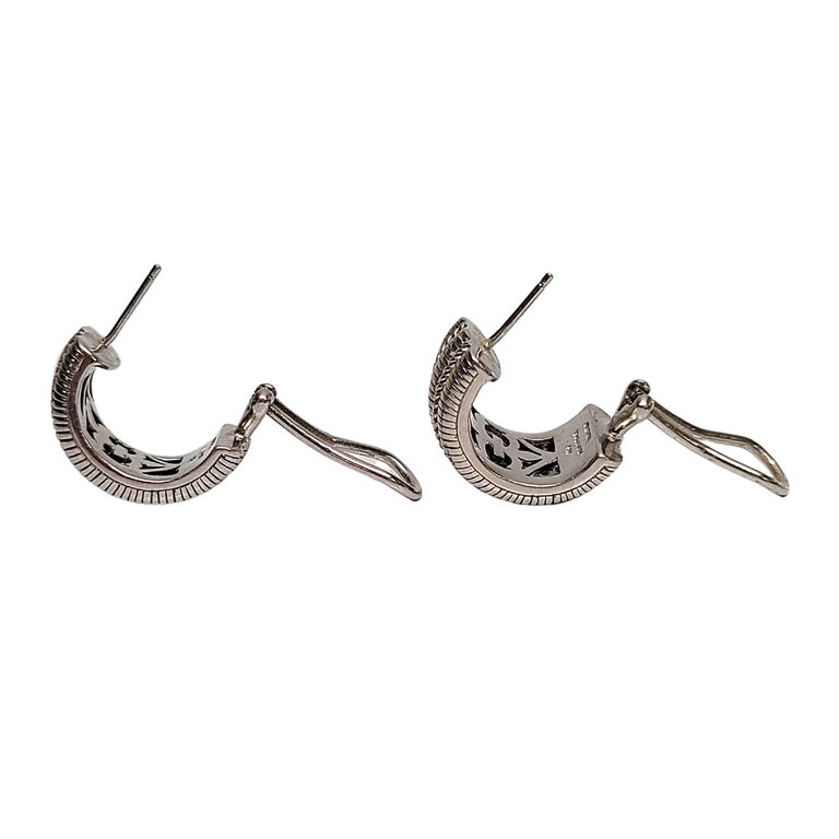 Judith Ripka Sterling Silver Huggie Half Hoop Omega Back Earrings