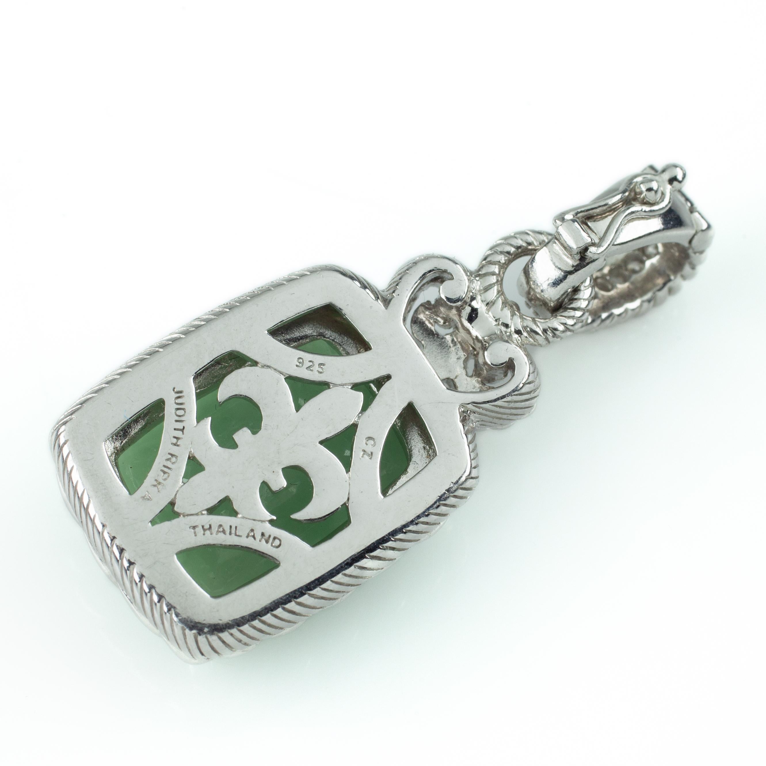 Gorgeous Jade Enhancer
Sterling Silver Setting w/ Diamonique-Accented Enhancer Bail
Fleur de Lis Elements
Total Mass = 15.3 grams
Dimensions = 22 mm (42 mm w/ bail) Long x 19 mm Wide
Great Gift!