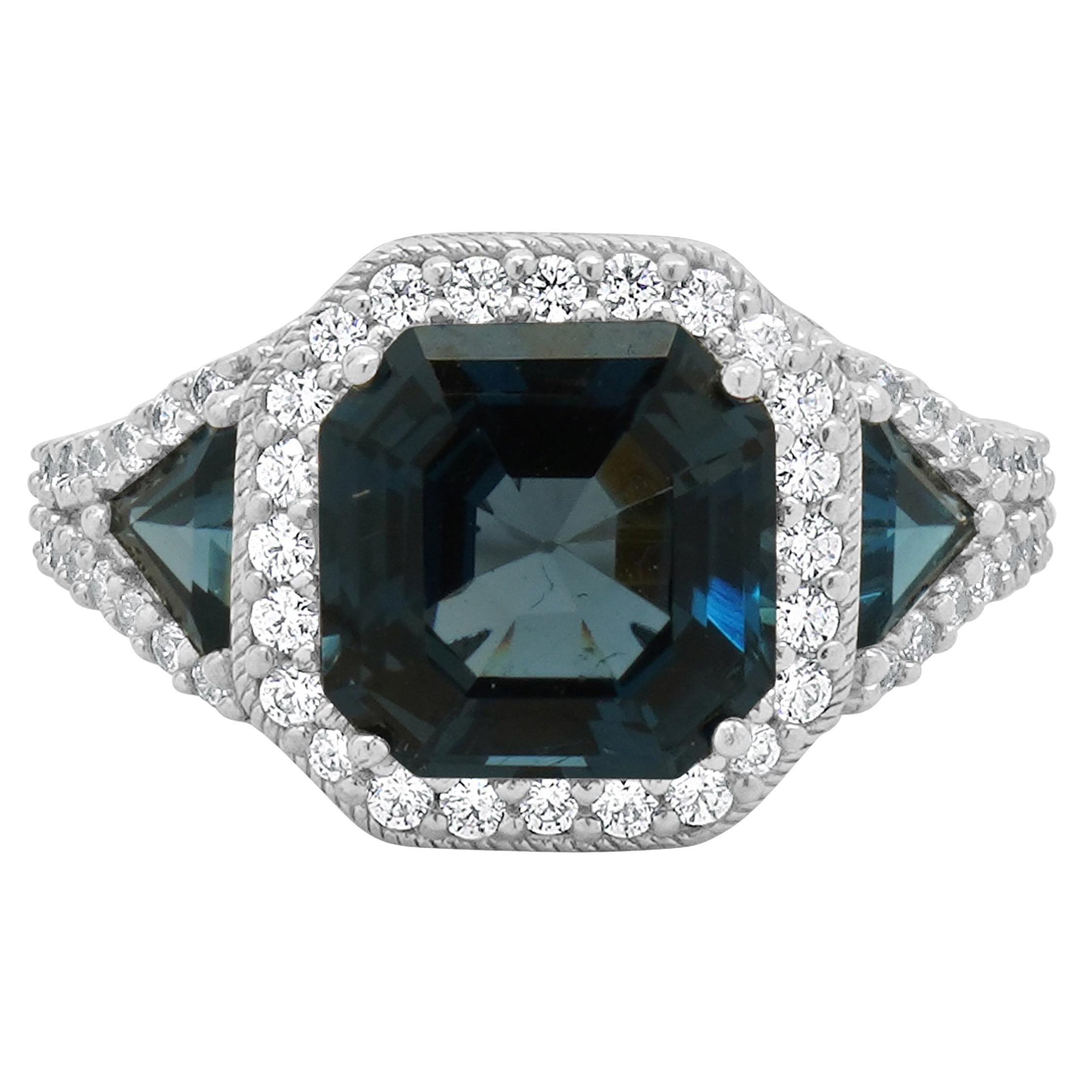 Judith Ripka Sterling Silver London Blue Topaz and CZ Ring