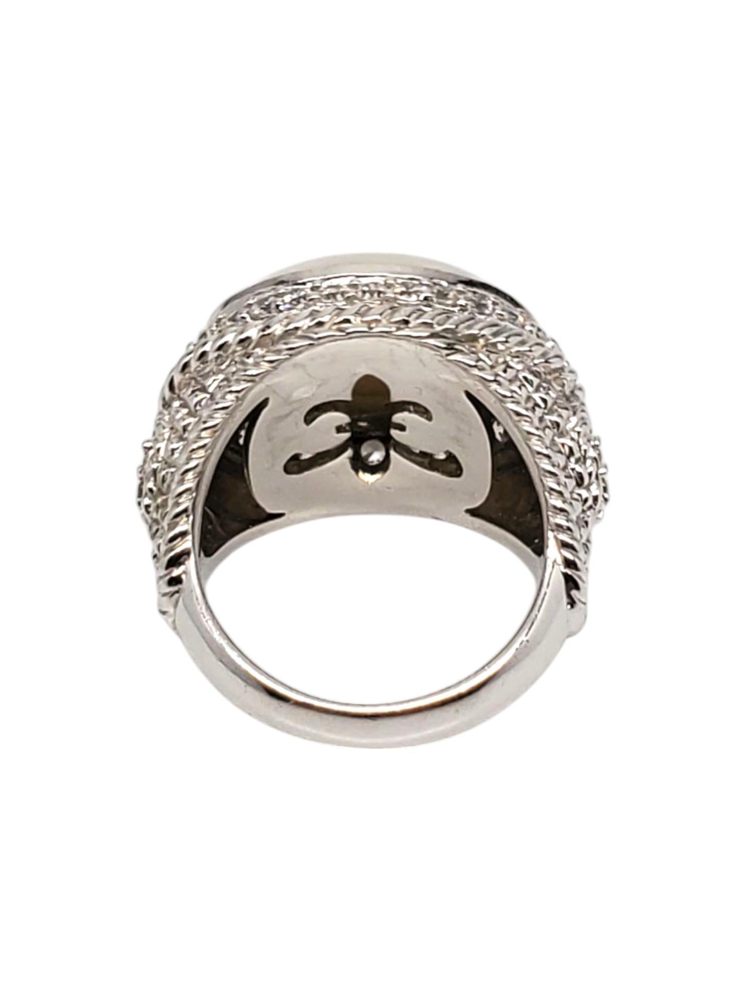 Cabochon Judith Ripka Sterling Silver Mabe Pearl and CZ Ring Size 7 #21042 For Sale