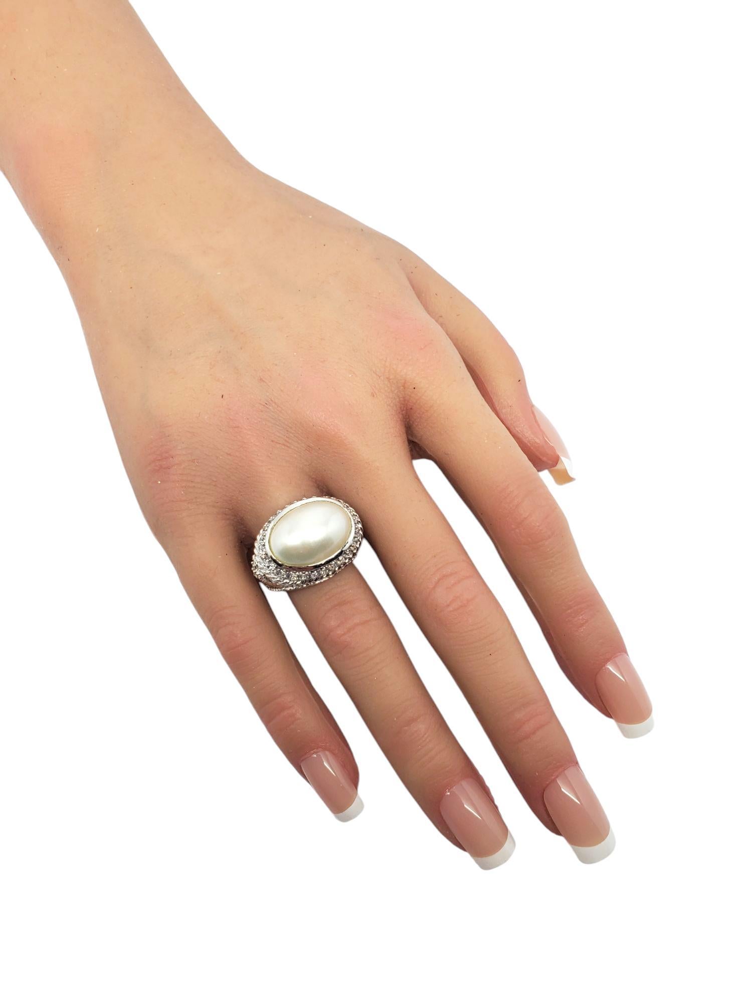 Judith Ripka Sterling Silver Mabe Pearl and CZ Ring Size 7 #21042 For Sale 3