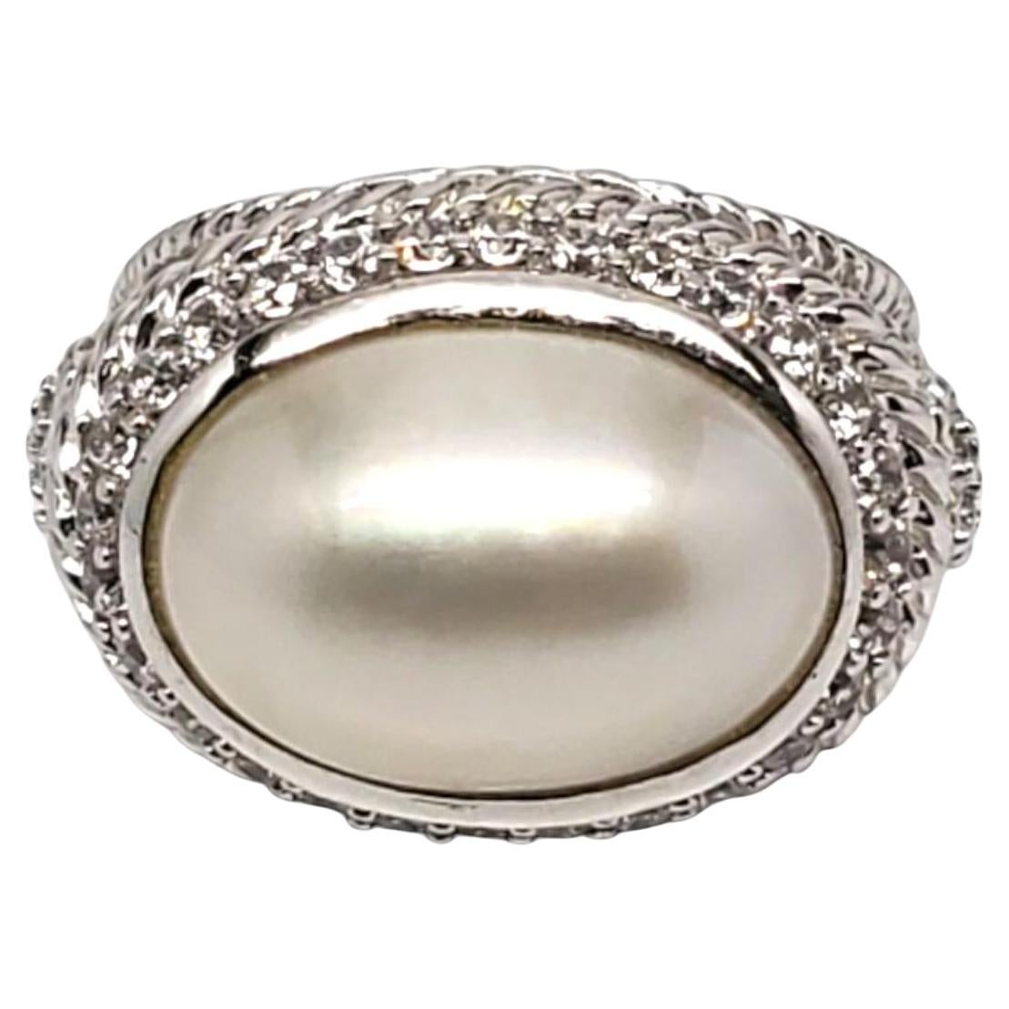 Judith Ripka Anillo de plata de ley con perla mabe y circonita talla 7 #21042
