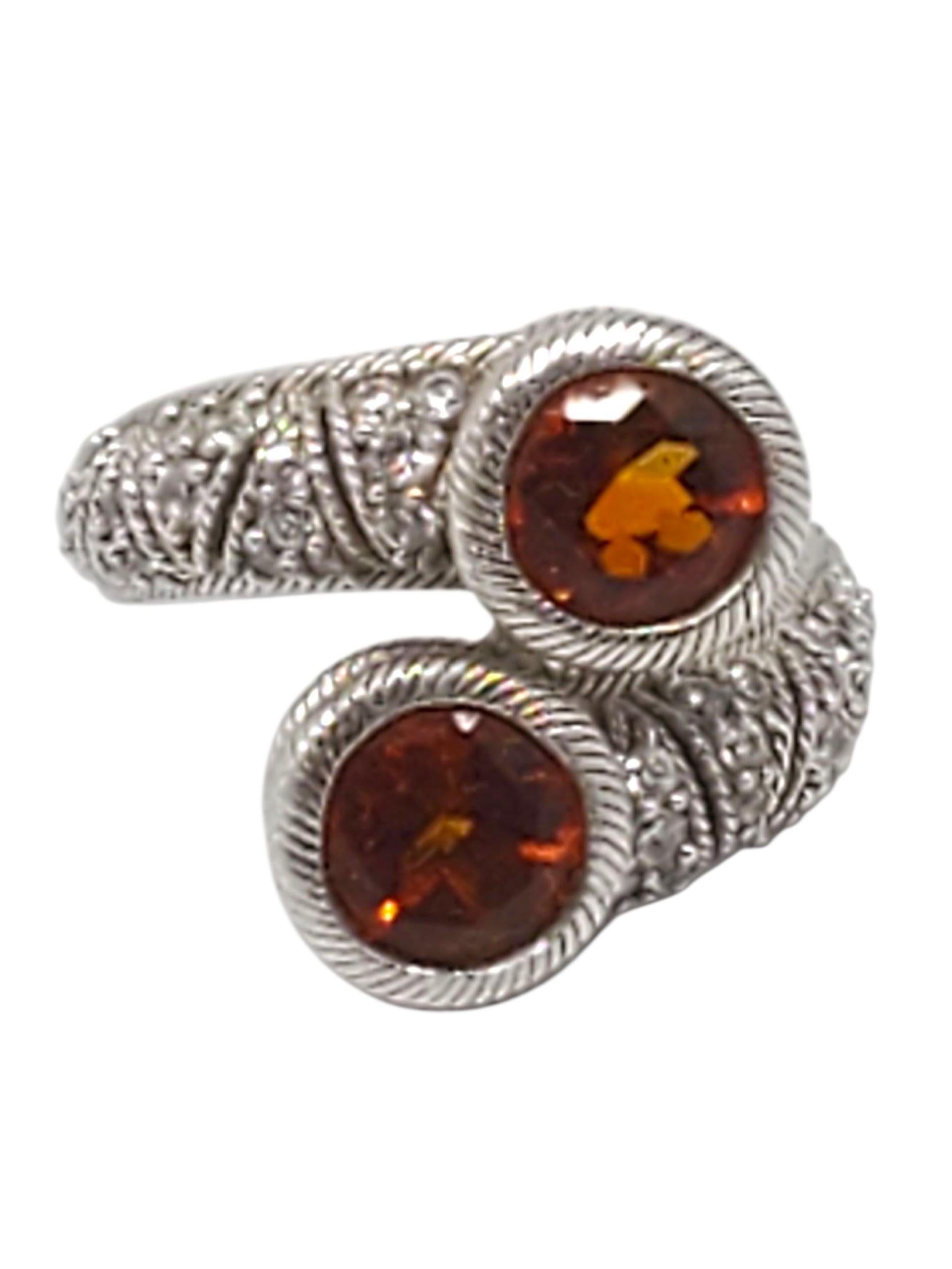Judith Ripka Anello Bypass in argento Madeira Citrino Misura 6 #24964 in vendita