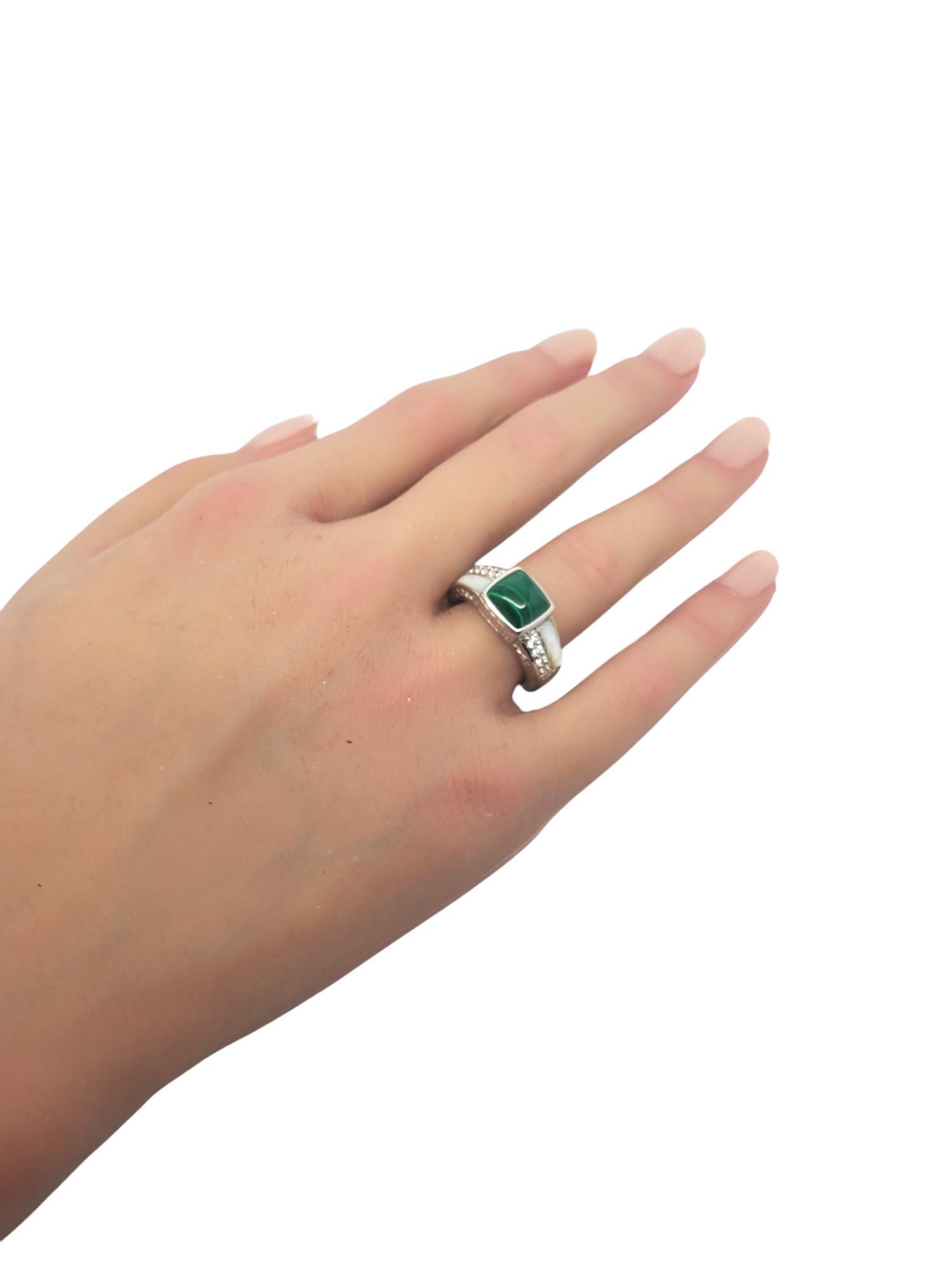 Women's Judith Ripka Sterling Silver Malachite & CZ Ring Size 7 #20227 For Sale