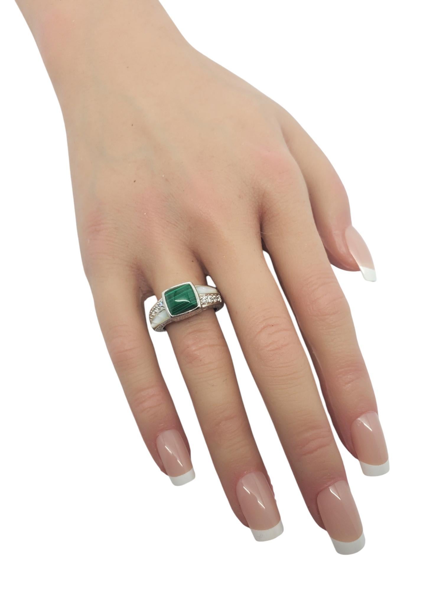 Judith Ripka Sterling Silver Malachite & CZ Ring Size 7 #20227 For Sale 1