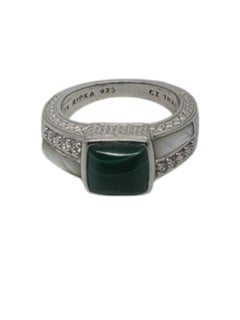 Anillo Judith Ripka de plata de ley con malaquita y circonitas talla 7 #20227