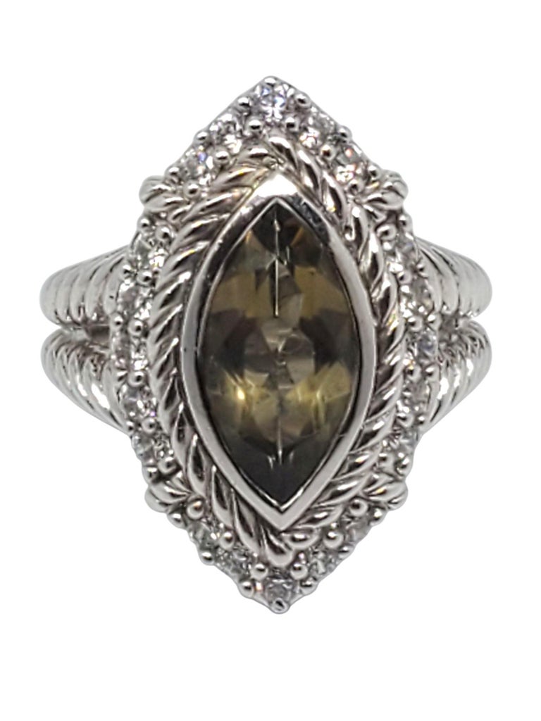 Judith Ripka Sterling Silver Marquise Quartz and CZ Ring Size