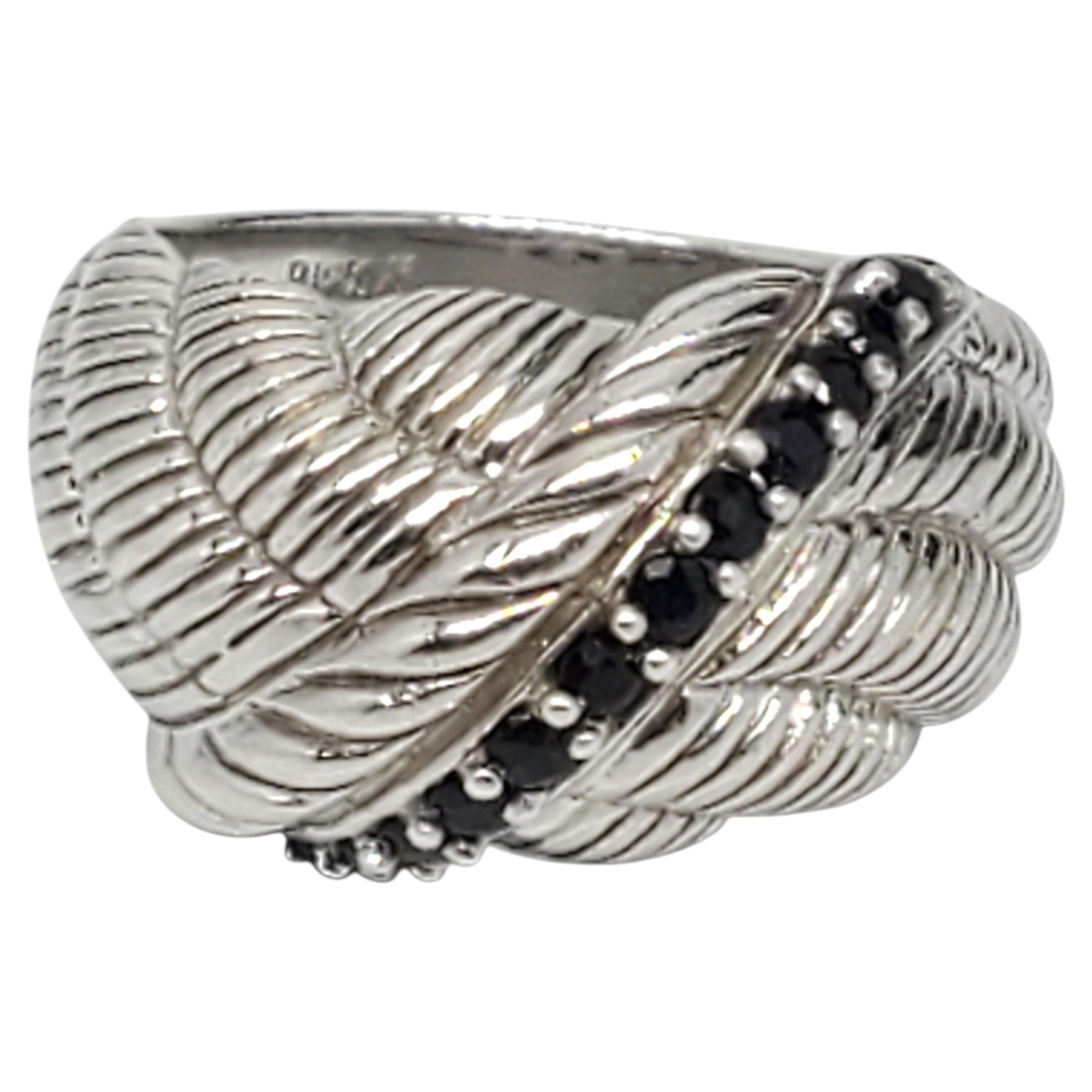 Judith Ripka Sterling Silver Midnight Sapphire Crossover Rope Ring Size 7 #23896 For Sale