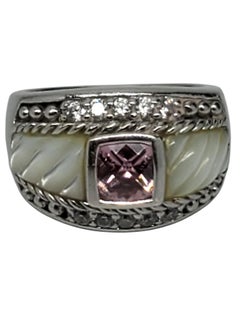 Judith Ripka Sterling Silver Mother of Pearl and CZ Ring Size 7 #23894