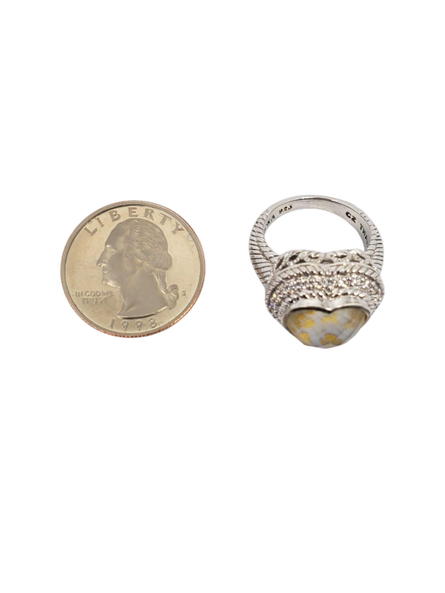 Donna Judith Ripka Anello Cuore in Argento Madreperla e CZ Misura 7 #21103 in vendita