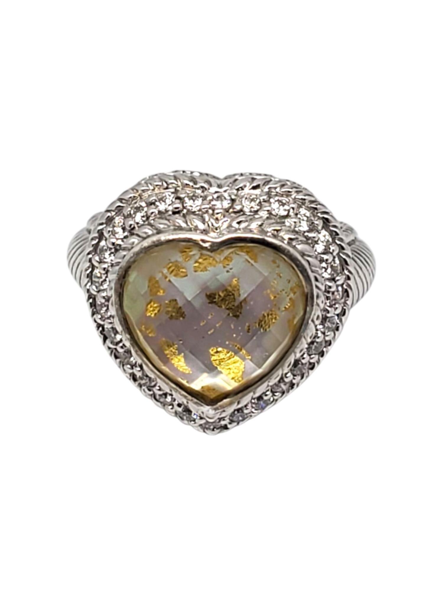 Judith Ripka Sterling Silver Mother Of Pearl & CZ Heart Ring Size 7 #21103
