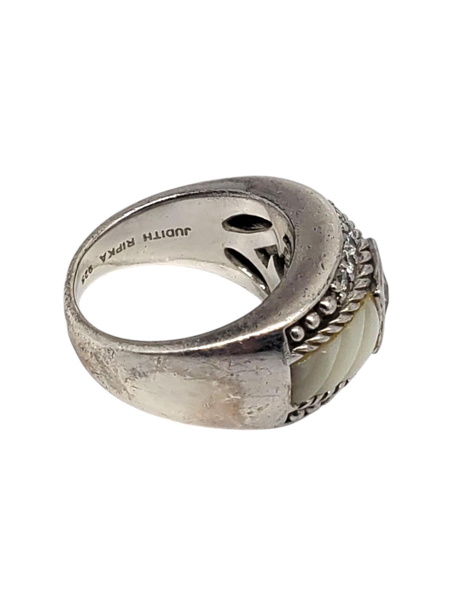 Judith Ripka Sterlingsilber Perlmutt Rosa & Weiß CZ Ring Größe 7 #21152 (Carréeschliff) im Angebot