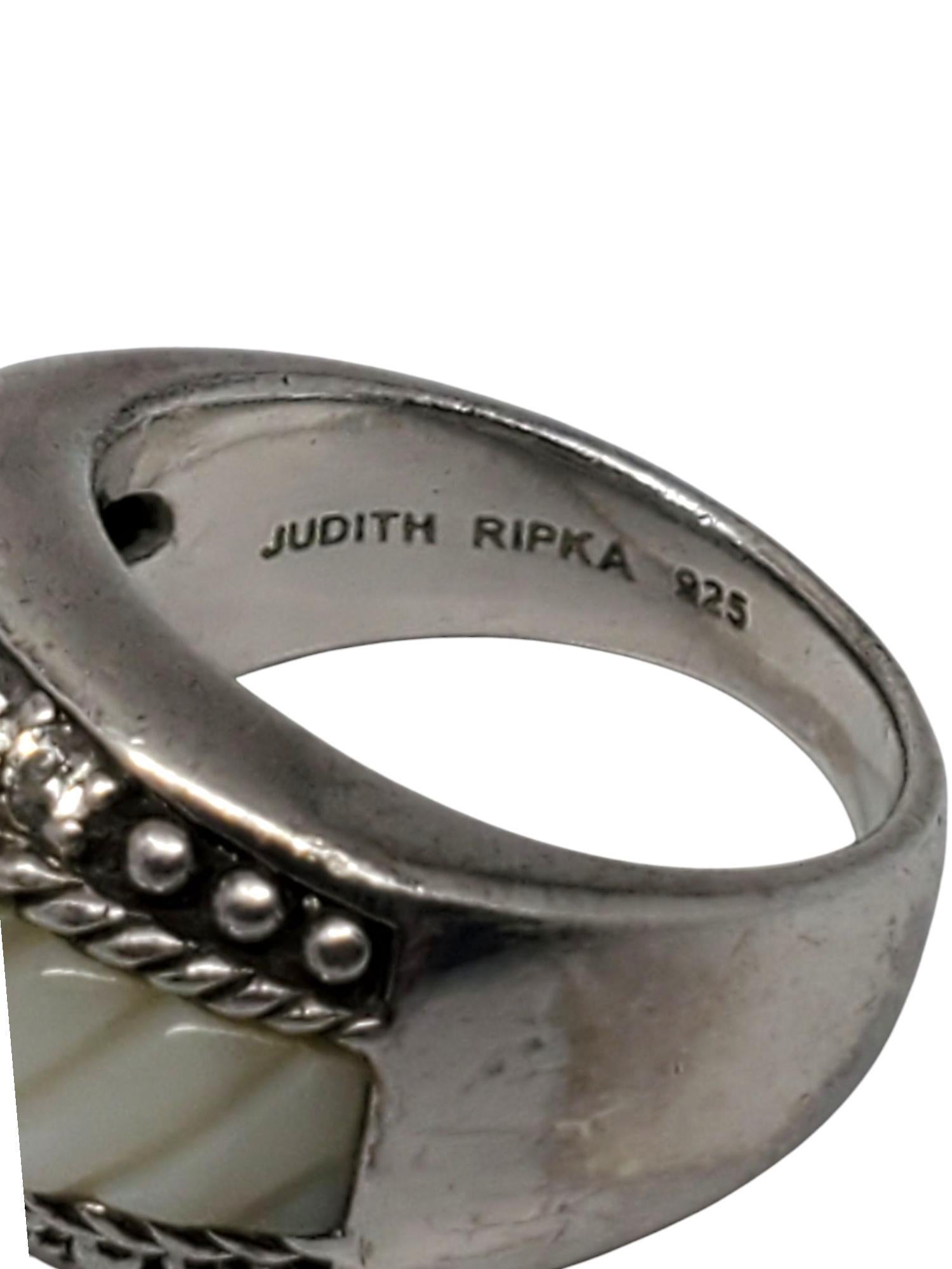 Judith Ripka Sterlingsilber Perlmutt Rosa & Weiß CZ Ring Größe 7 #21152 im Zustand „Gut“ im Angebot in Washington Depot, CT