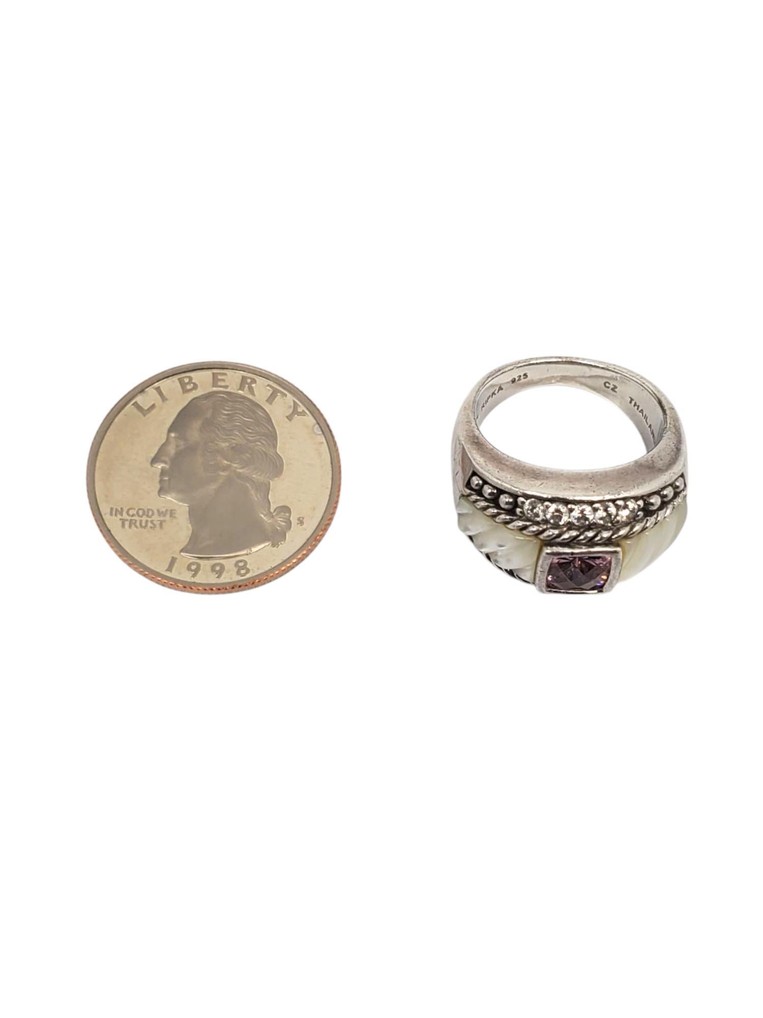 Judith Ripka Sterlingsilber Perlmutt Rosa & Weiß CZ Ring Größe 7 #21152 im Angebot 1