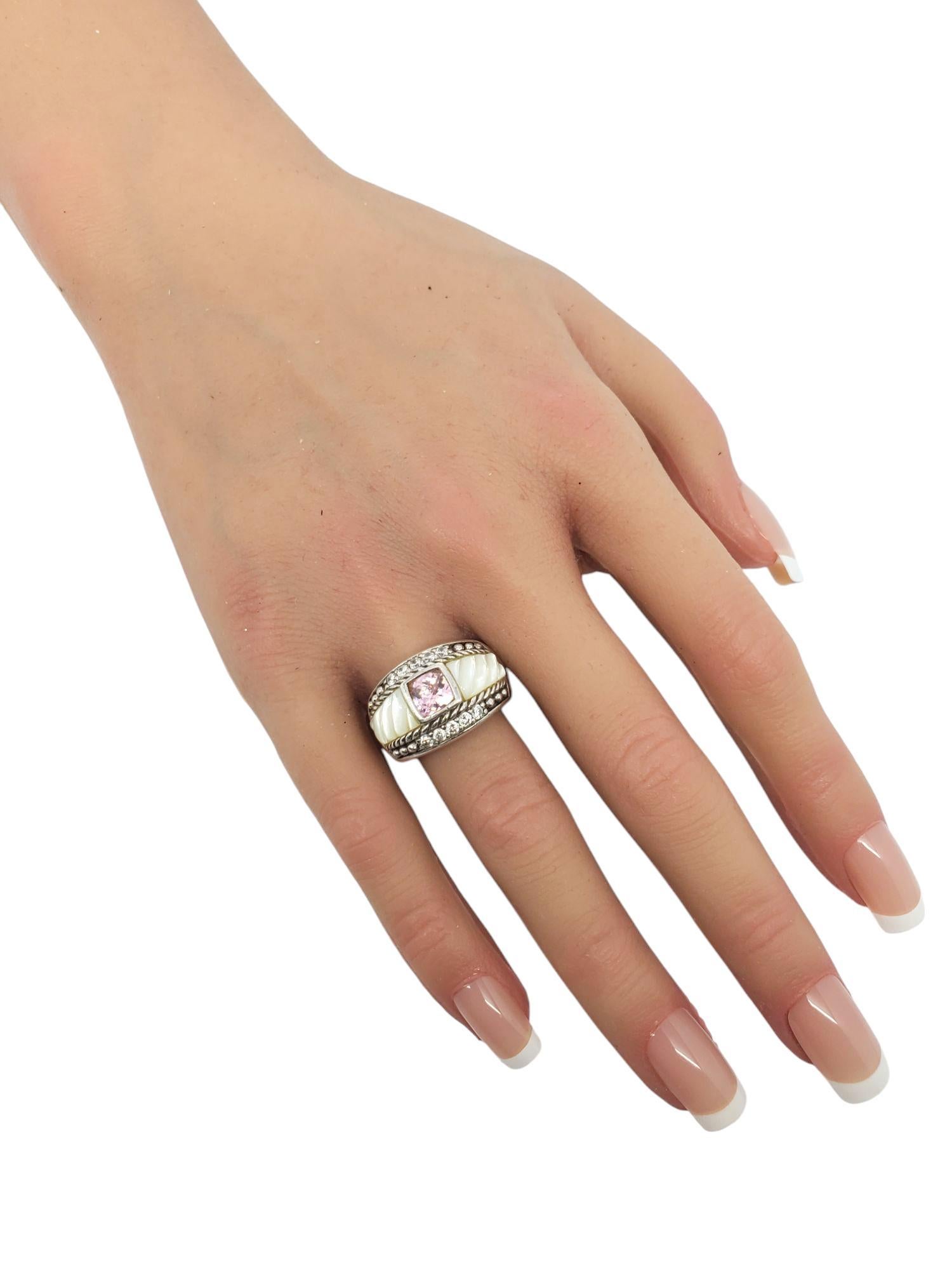 Judith Ripka Sterlingsilber Perlmutt Rosa & Weiß CZ Ring Größe 7 #21152 im Angebot 2