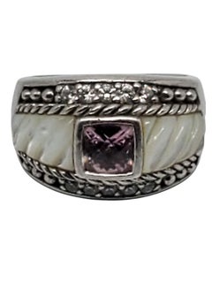 Judith Ripka Sterling Silver Mother Of Pearl Pink & White CZ Ring Size 7 #21152