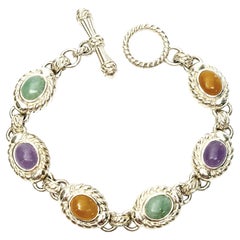 Judith Ripka Sterling Silver Multi-Color Jade Link Toggle Bracelet