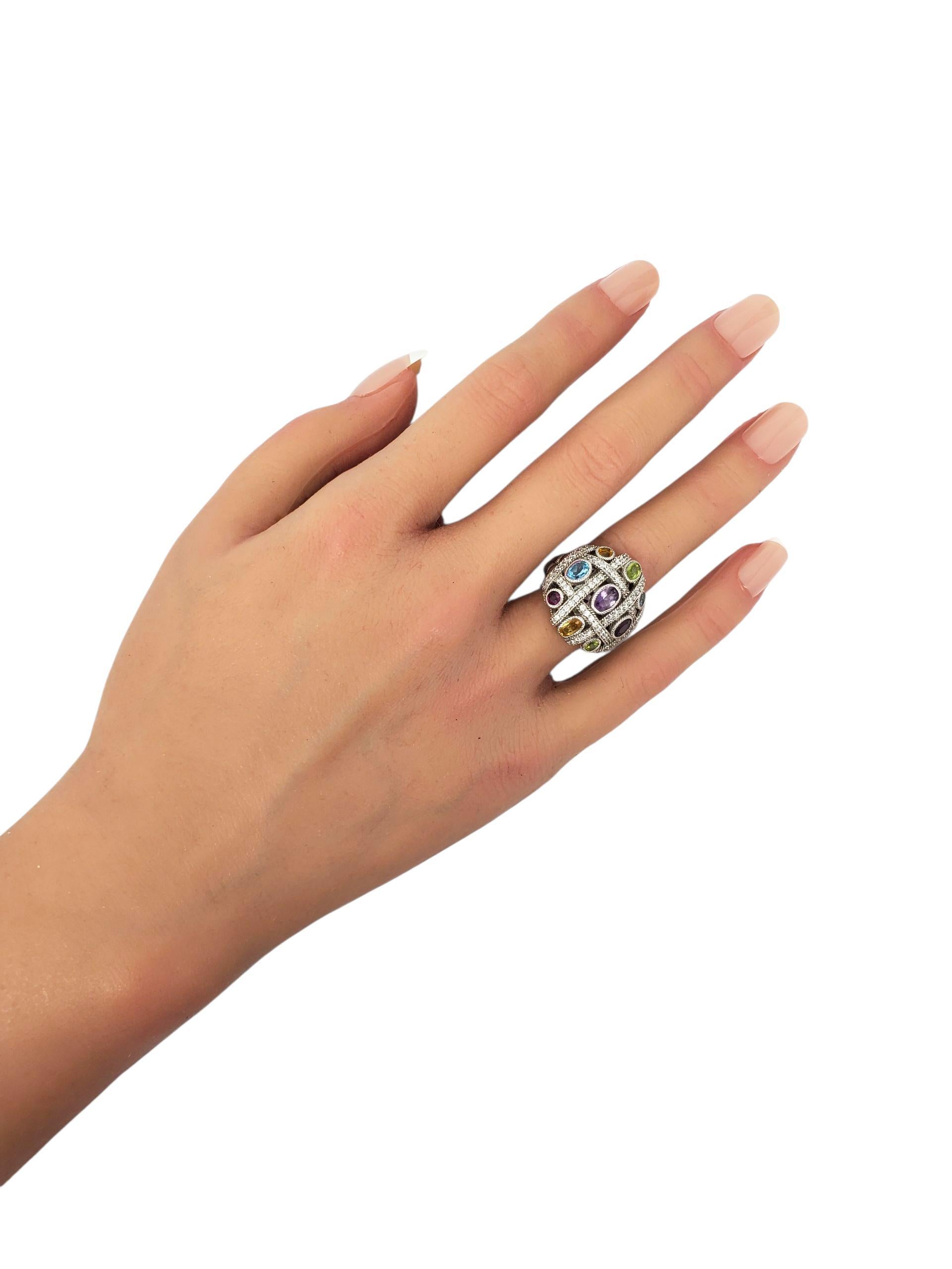 Contemporary Judith Ripka Sterling Silver Multi Colored CZ Dome Ring Size 6 #23454 For Sale