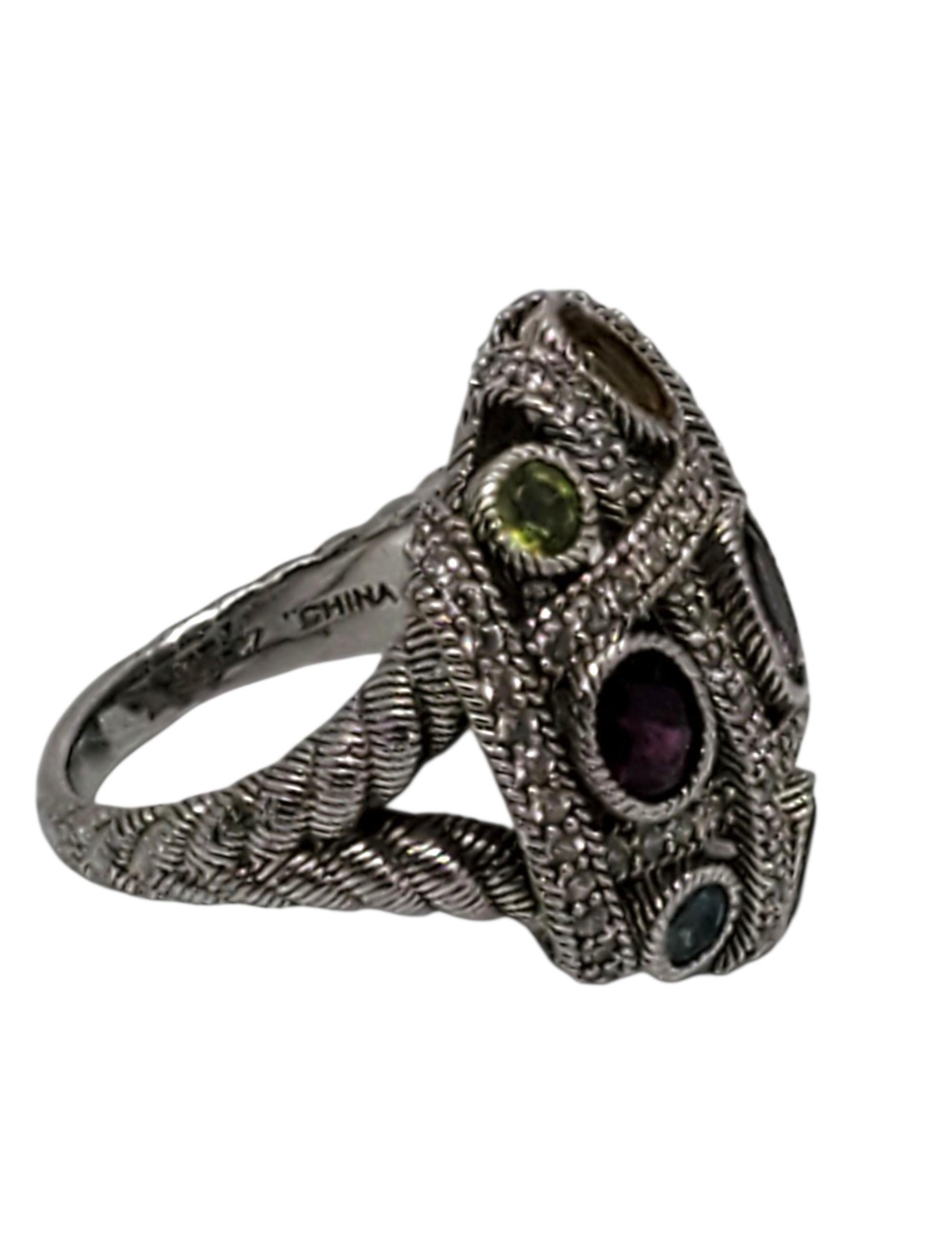 Judith Ripka Sterling Silver Multi Colored CZ Dome Ring Size 6 #23454 For Sale 2