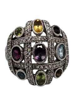 Judith Ripka Anello a cupola in argento sterling con CZ multicolore misura 6 #23454