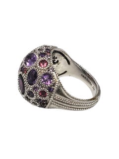 Judith Ripka Sterling Silver Multi Gemstone Dome Ring Size 11 #21410