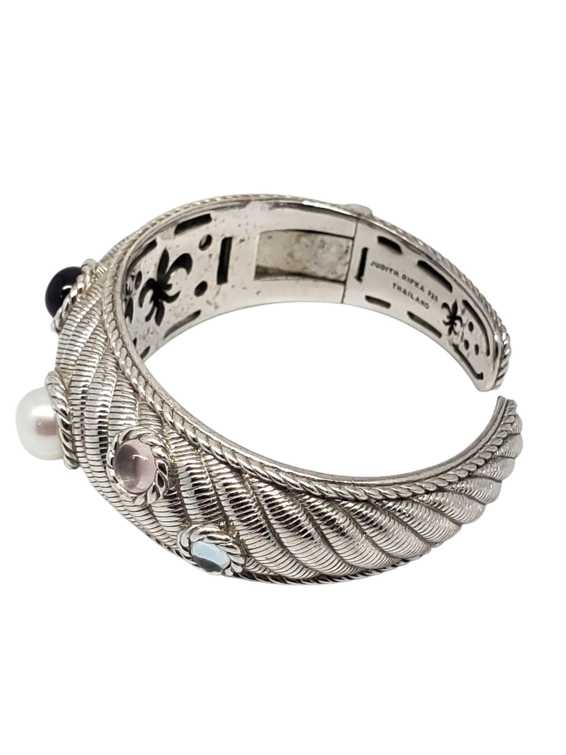 Judith Ripka Bracciale con cerniera in argento 925 con più pietre preziose #23386 In condizioni buone in vendita a Washington Depot, CT