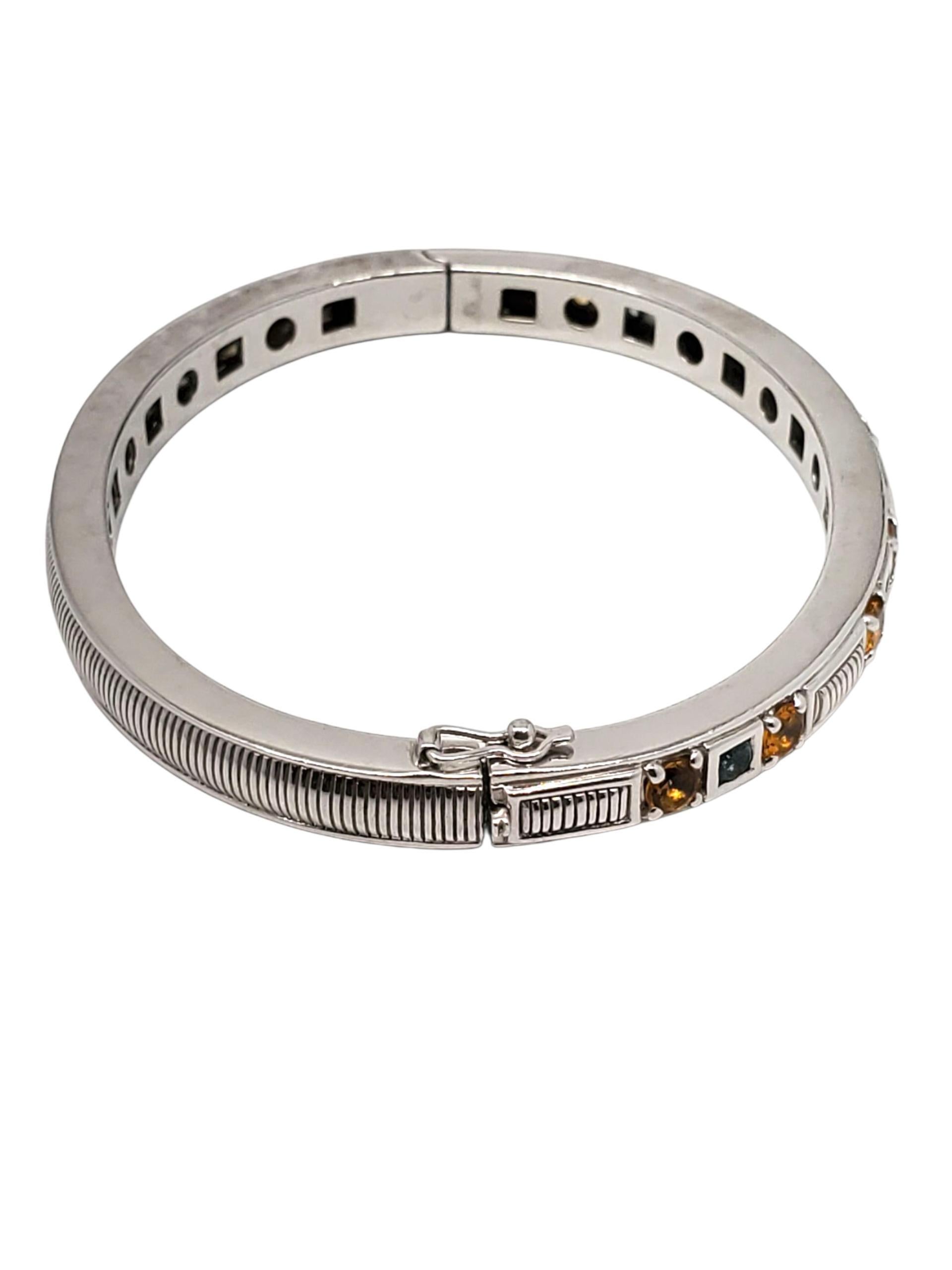 Judith Ripka Bracciale ovale con cerniera in argento 925 con più gemme #23388 In condizioni buone in vendita a Washington Depot, CT