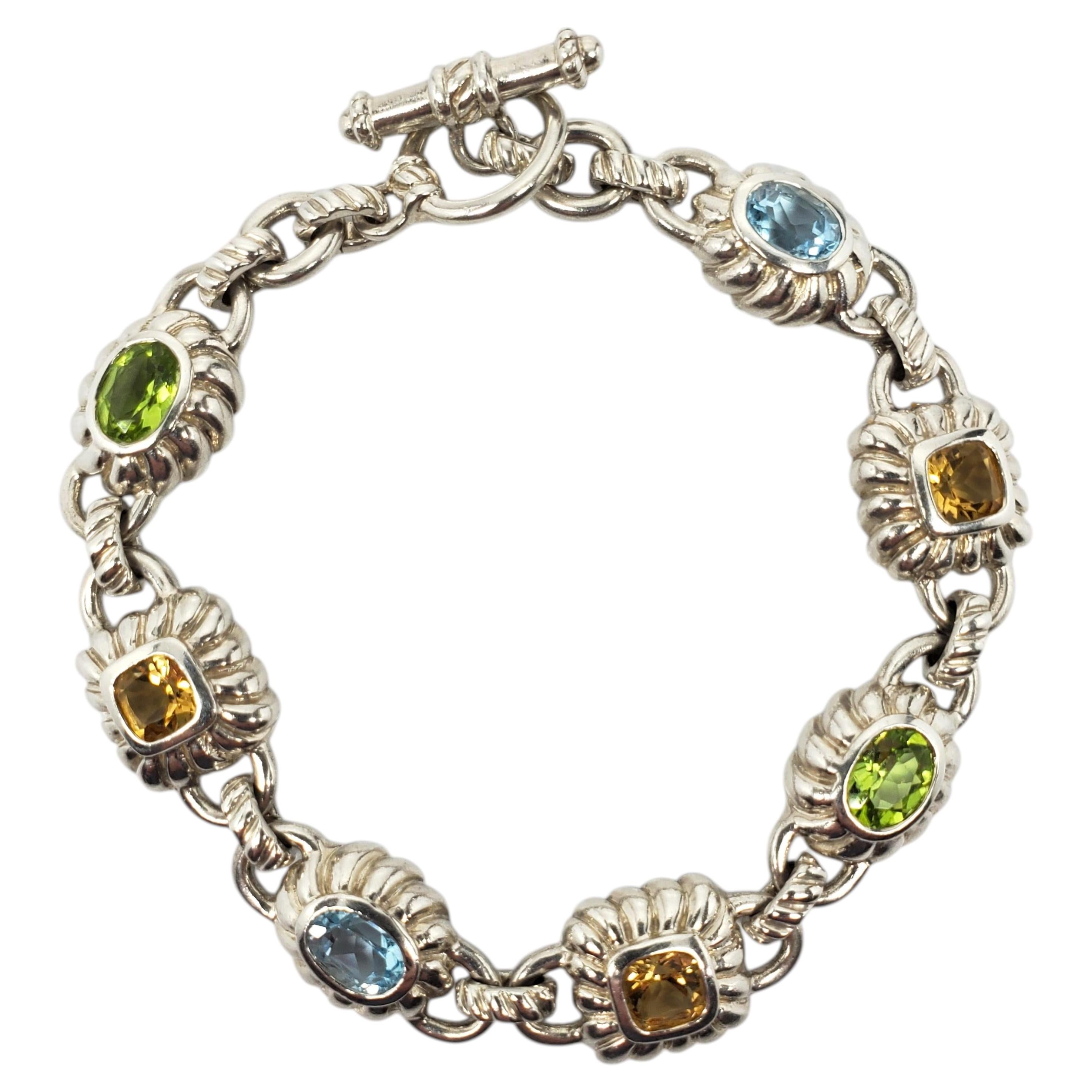 Judith Ripka Sterling Silver Multi-Stone Toggle Link Bracelet #24085 For Sale