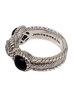 Judith Ripka Sterling Silver Onyx and CZ Ring Size 7 #21032