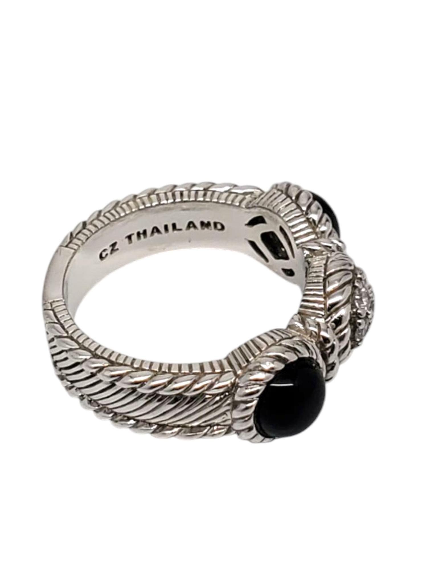 Judith Ripka Sterling Silver Onyx and CZ Ring Size 7 #21032 In Good Condition For Sale In Washington Depot, CT