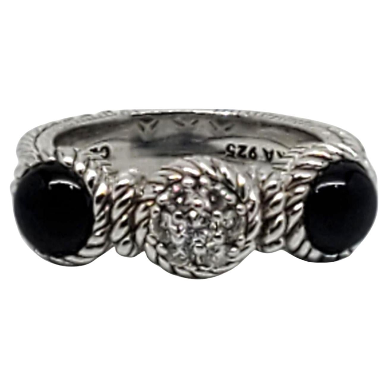 Judith Ripka Anillo de plata de ley con ónix y circonitas talla 7 #21032