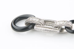 Judith Ripka Sterling Silver, Onyx, CZ and Amethyst Chunky Link Bracelet