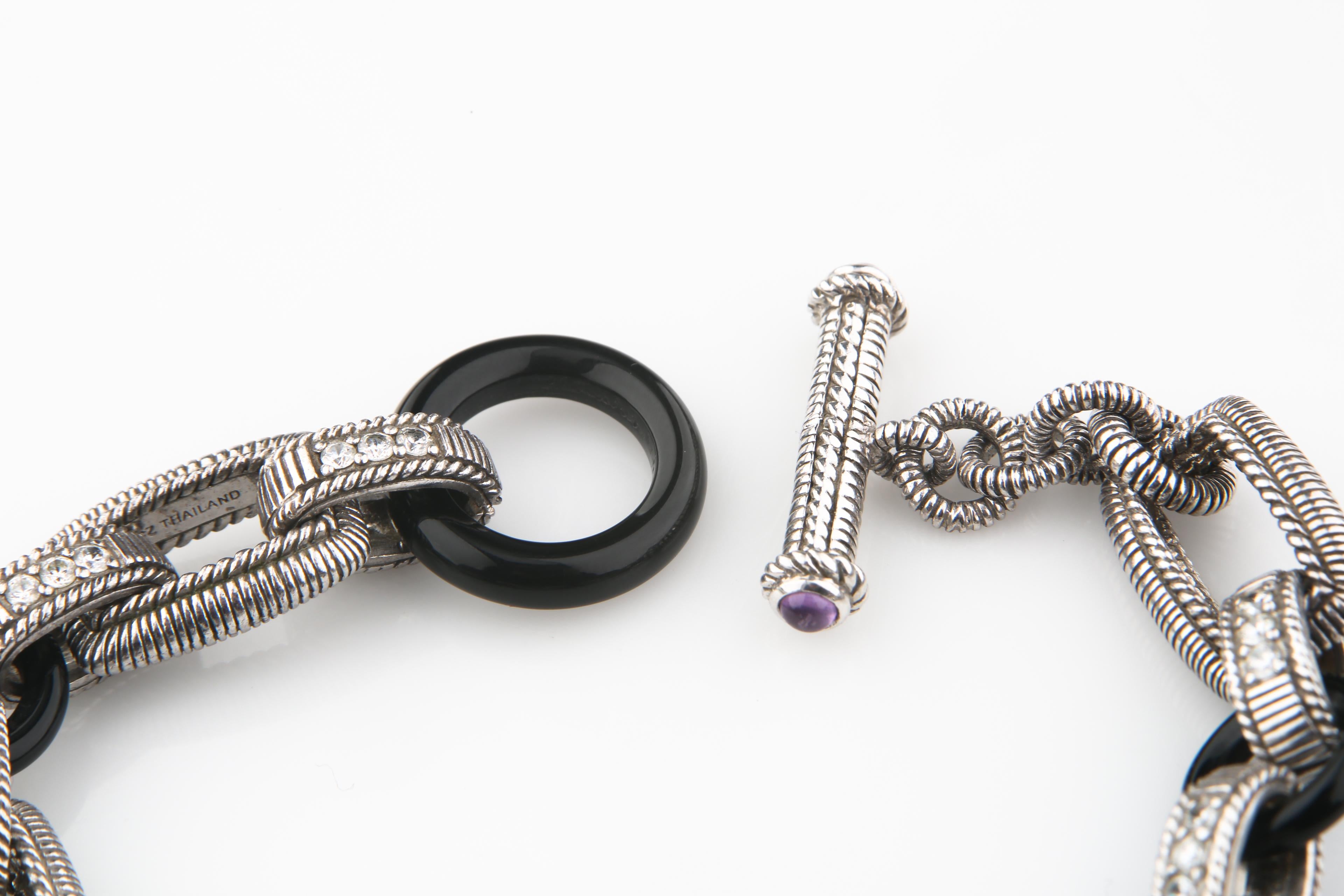 Cabochon Judith Ripka Bracciale a maglie larghe in argento, onice, CZ e ametista in vendita